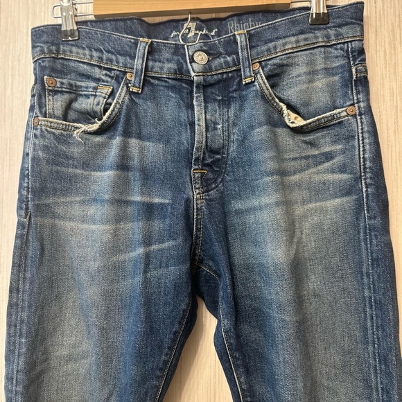 7 For All Mankind Jeans Men Rhigby Blue Sz.33 W34 L30 Slim Straight - Picture 3 of 9